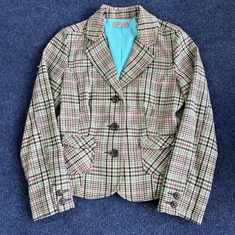 Y2K I.e. Relaxed Blazer Jacket Womens Medium Multicolor Plaid Tweed Lined Career